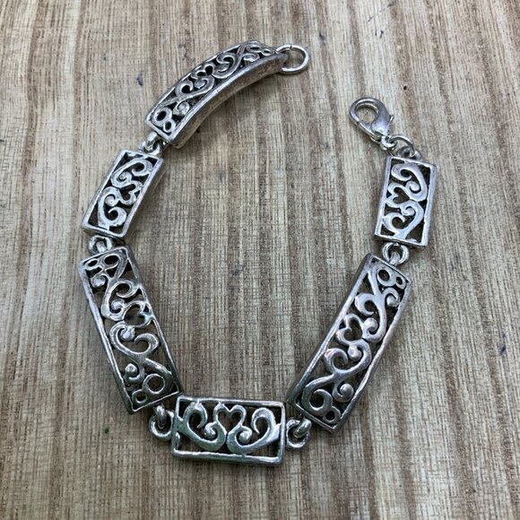 Premier Designs Heart Filigree Panel Link Silver Tone Bracelet - Picture 6 of 9